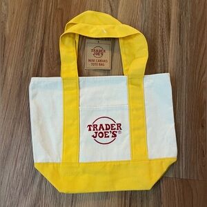 NWT Trader Joe's Mini Canvas Tote Bag in Bright Yellow and Cream White color